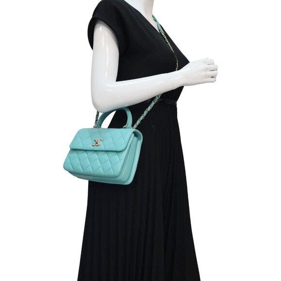 Chanel  Trendy CC Flap Mini Quilted Lambskin Top Handle Shoulder Bag Turquoise - Picture 2 of 12